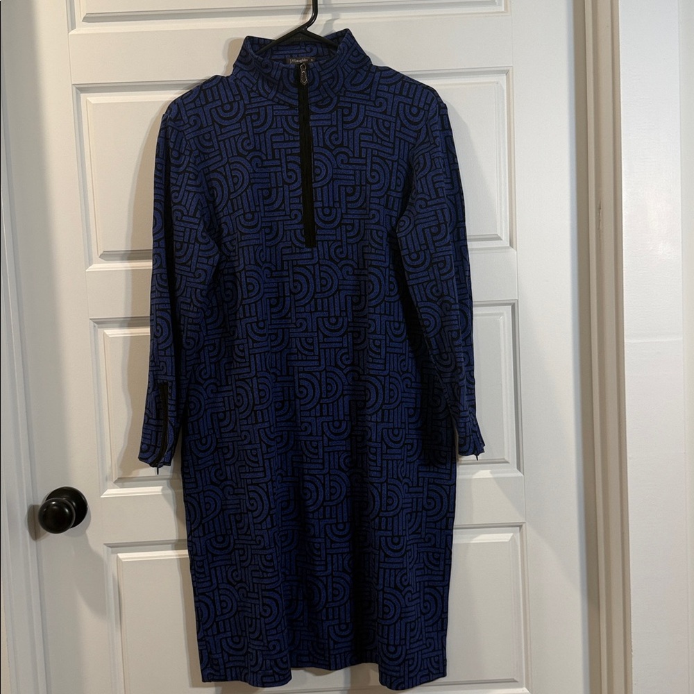 J McLaughlin Bedford Dress 1/2 Zip Stretch Bainbridge Fitted Blue Printed XL